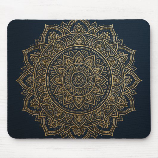 Elegant Gold Mandala auf Navy Mousepad (Vorne)
