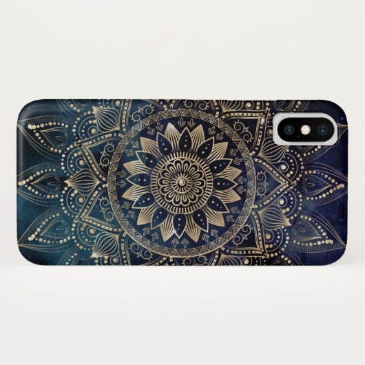 Elegant Gold Mandala Blue Galaxy Case-Mate iPhone Hülle (Rückseite (Horizontal))