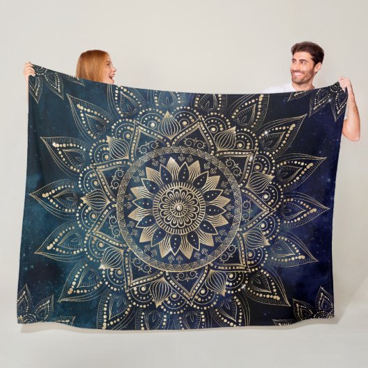 Elegant Gold Mandala Blue Galaxy Fleecedecke (Beispiel)