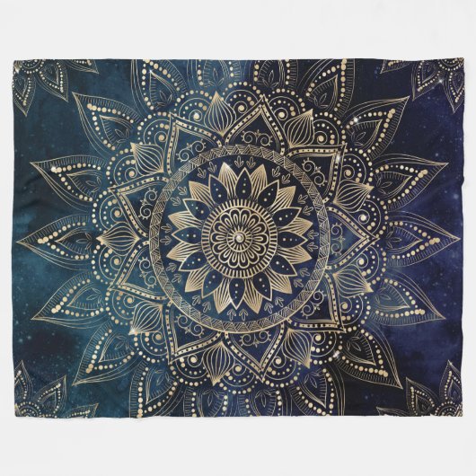 Elegant Gold Mandala Blue Galaxy Fleecedecke (Vorderseite (Horizontal))