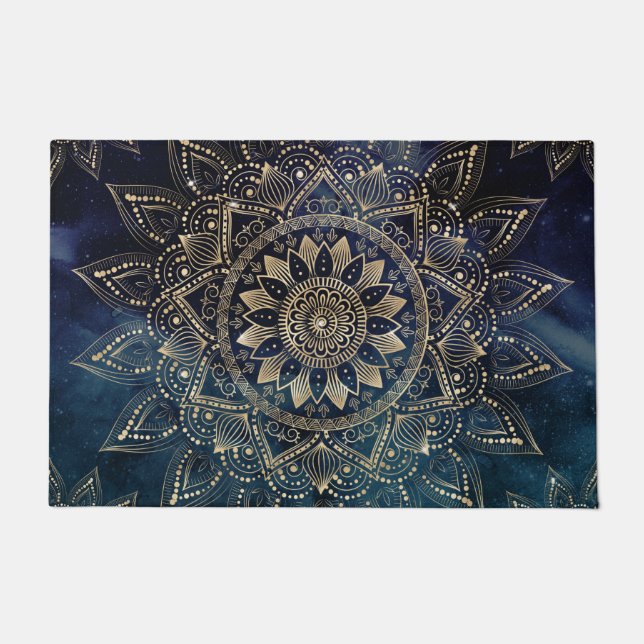 Elegant Gold Mandala Blue Galaxy Fußmatte (Vorderseite)