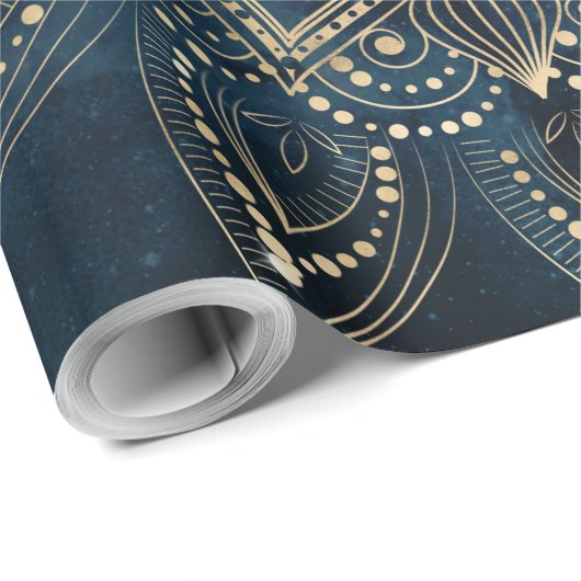 Elegant Gold Mandala Blue Galaxy Geschenkpapier (Rolleneckpunkt)
