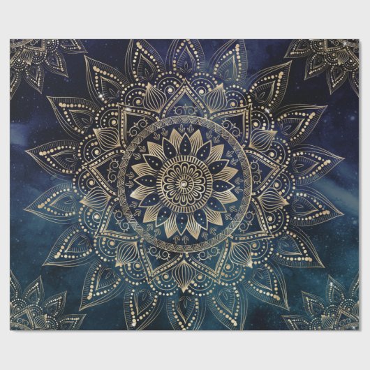 Elegant Gold Mandala Blue Galaxy Geschenkpapier (Flach)