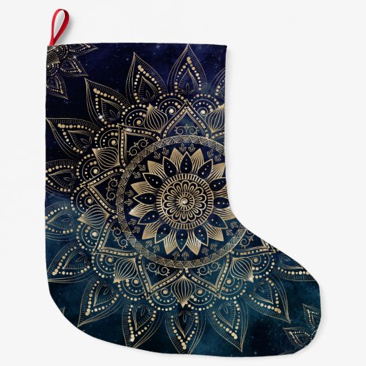 Elegant Gold Mandala Blue Galaxy Großer Weihnachtsstrumpf (Vorderseite)