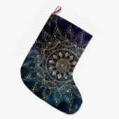 Elegant Gold Mandala Blue Galaxy Großer Weihnachtsstrumpf (Vorderansicht (hängend))