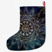 Elegant Gold Mandala Blue Galaxy Großer Weihnachtsstrumpf (Rückseite)