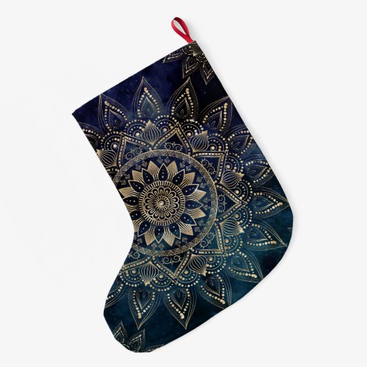 Elegant Gold Mandala Blue Galaxy Großer Weihnachtsstrumpf (Rückseite (Hängend))