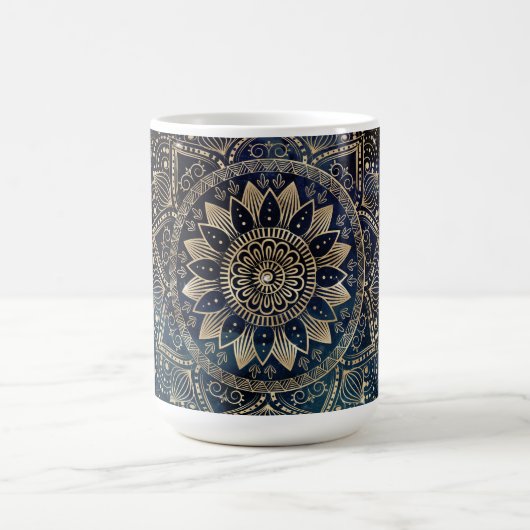 Elegant Gold Mandala Blue Galaxy Kaffeetasse (Mittel)
