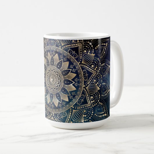 Elegant Gold Mandala Blue Galaxy Kaffeetasse (VorderseiteRechts)