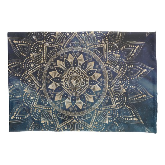 Elegant Gold Mandala Blue Galaxy Kissenbezug (Vorderseite)