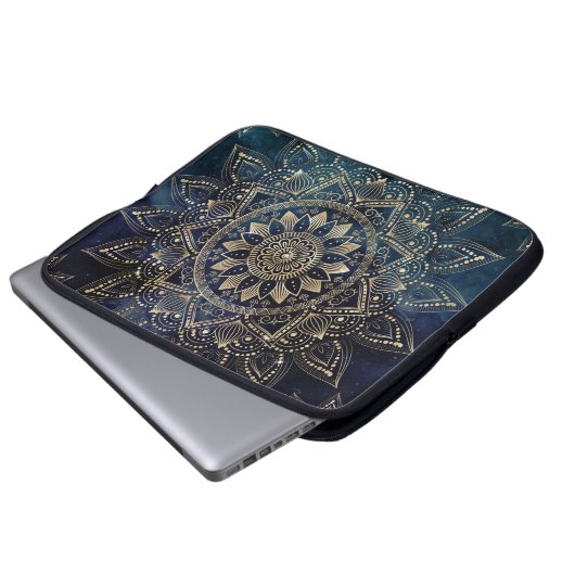 Elegant Gold Mandala Blue Galaxy Laptopschutzhülle (Vorne Knopf)