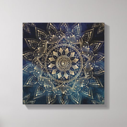 Elegant Gold Mandala Blue Galaxy Leinwanddruck (Vorderseite)