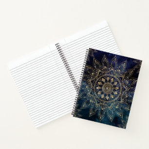 Elegant Gold Mandala Blue Galaxy Notizblock