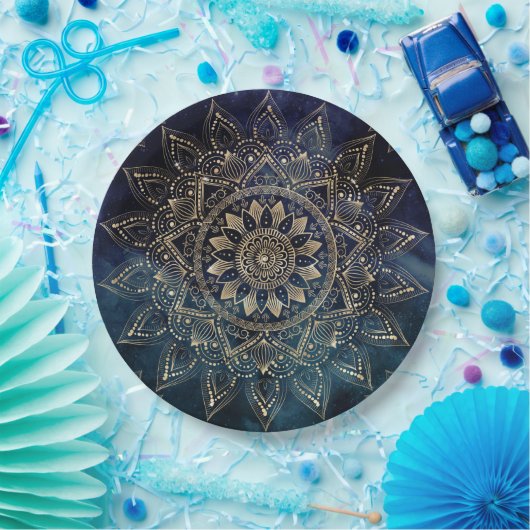 Elegant Gold Mandala Blue Galaxy Pappteller (Party)