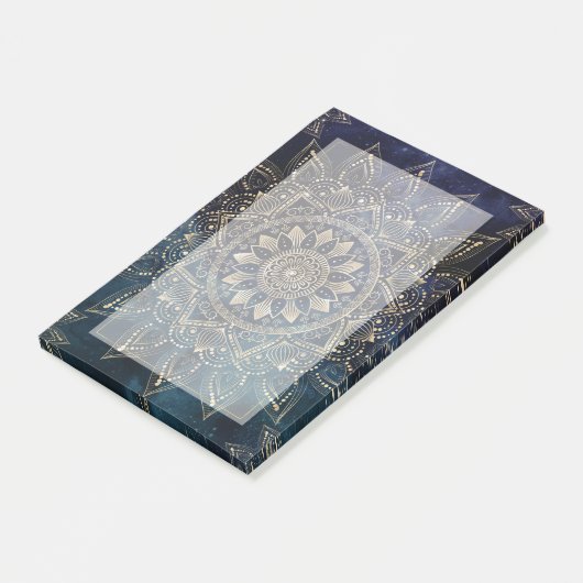 Elegant Gold Mandala Blue Galaxy Post-it Klebezettel (angewinkelt)