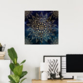 Elegant Gold Mandala Blue Galaxy Poster (Heimbüro)