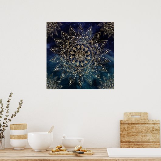Elegant Gold Mandala Blue Galaxy Poster (Küche)