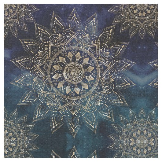 Elegant Gold Mandala Blue Galaxy Stoff (Nahaufnahme)