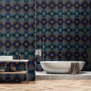 Elegant Gold Mandala Blue Galaxy Tapete