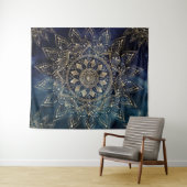 Elegant Gold Mandala Blue Galaxy Wandteppich (Beispiel (Horizontal))