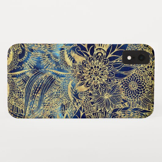 Elegant Gold Mandala Blume Blauer Nebel Case-Mate iPhone Hülle (Rückseite (Horizontal))