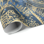 Elegant Gold Mandala Blume Blauer Nebel Geschenkpapier (Rolleneckpunkt)
