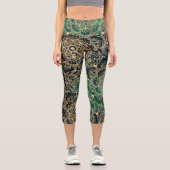 Elegant Gold Mandala Blumengrün Blau Capri Leggings (Vorderseite)