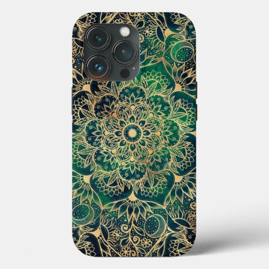 Elegant Gold Mandala Blumengrün Blau Case-Mate iPhone Hülle (Rückseite)