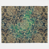 Elegant Gold Mandala Blumengrün Blau Fleecedecke (Vorderseite (Horizontal))