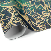 Elegant Gold Mandala Blumengrün Blau Geschenkpapier (Rolleneckpunkt)