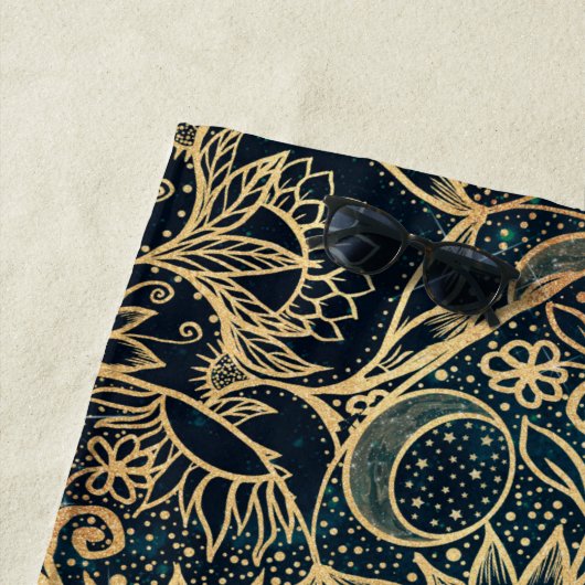 Elegant Gold Mandala Blumengrün Blau Strandtuch (Beispiel)