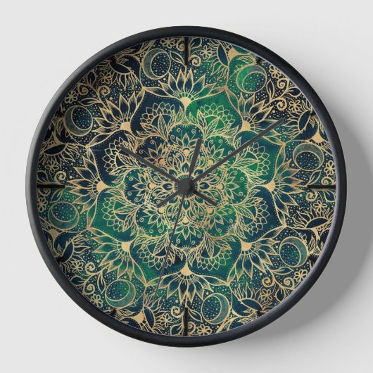 Elegant Gold Mandala Blumengrün Blau Uhr (Vorderseite)