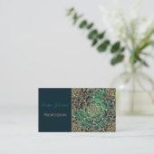 Elegant Gold Mandala Blumengrün Blau Visitenkarte (Stehend Vorderseite)