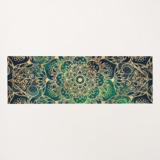 Elegant Gold Mandala Blumengrün Blau Yogamatte