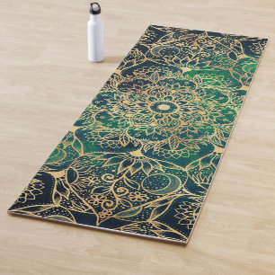 Elegant Gold Mandala Blumengrün Blau Yogamatte