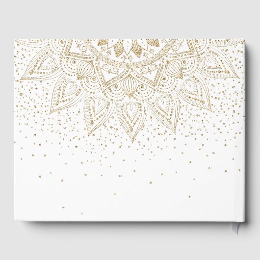 Elegant Gold Mandala Confetti Design Gästebuch (Rückseite)
