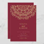 Elegant Gold Mandala Dark Red Indian Wedding Einladung (Vorne/Hinten)