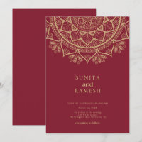 Elegant Gold Mandala Dark Red Indian Wedding