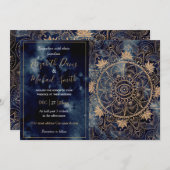 Elegant Gold Mandala Eye Sun Moon Navy Blue Einladung (Vorne/Hinten)