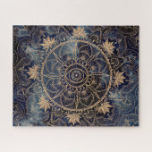 Elegant Gold Mandala Eye Sun Moon Navy Blue Puzzle (Horizontal)