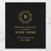 Elegant Gold Mandala Frame On Black Wine Label Weinetikett (Einzelnes Label)