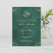 Elegant Gold Mandala Green Islamische Hochzeit Einladung (Stehend Vorderseite)