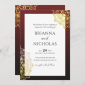 Elegant Gold Mandala Red Indian Wedding Einladung (Vorne/Hinten)