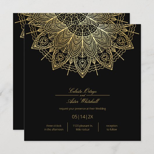 Elegant Gold Mandala Simple Black Wedding Einladung (Vorne/Hinten)
