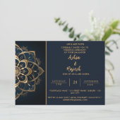 Elegant Gold Mandala Wedding Einladung (Stehend Vorderseite)