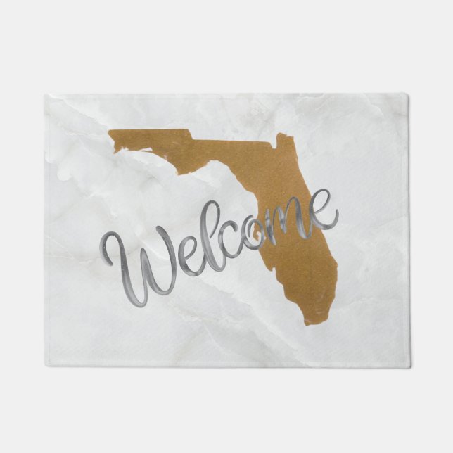 Elegant Gold & Marble Florida State Map Welcome Fußmatte (Vorderseite)