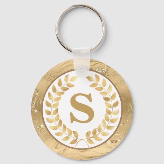 Elegant Gold Marble & Laurel Wreath Personalized Schlüsselanhänger (Vorderseite)