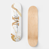 Elegant Gold Marble Monogram Script Skateboard (Vorderseite)