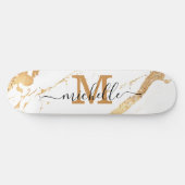 Elegant Gold Marble Monogram Script Skateboard (Horizontal)