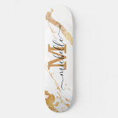 Elegant Gold Marble Monogram Script Skateboard (Vorderseite)